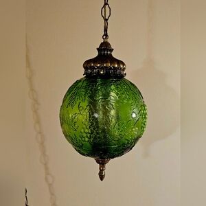 Vintage Glass Hanging GREEN Grape Light Swag Lamp Retro Antique Globe Plug-in